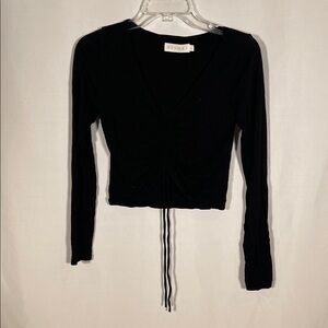 MESHKI WOMENS BLACK CINCH BLOUSE SEMI CROPPED SMALL